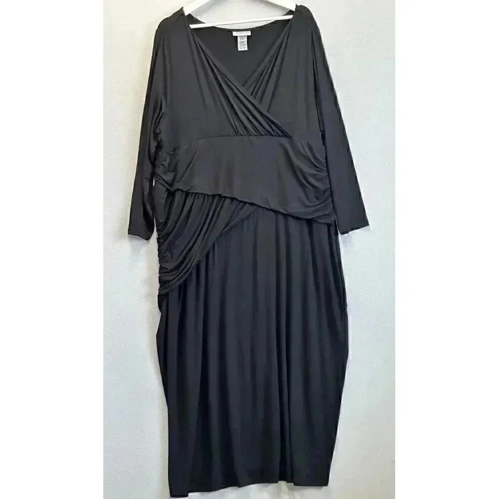 Catherines‎ Women's 2XWP(22-24) Petite Ruched Surplice Neckline Black Maxi Dress